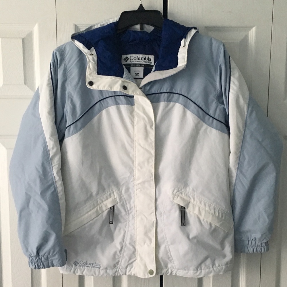 Columbia Light Blue/White Hooded Coat size MED